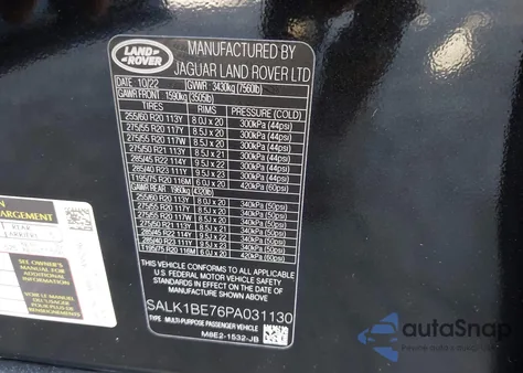 2023 Land Rover Range Rover Autobiography/Autobiography 7 Seat z USA, uszkodzony, nr VIN SALK1BE76PA031130